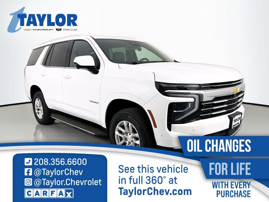 2025 Chevrolet Tahoe LT in Summit White — front three-quarter view
